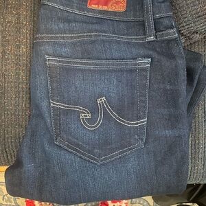 Ag Adriano Goldschmied Dark Blue Straight Leg Jeans with Contrast Stitching